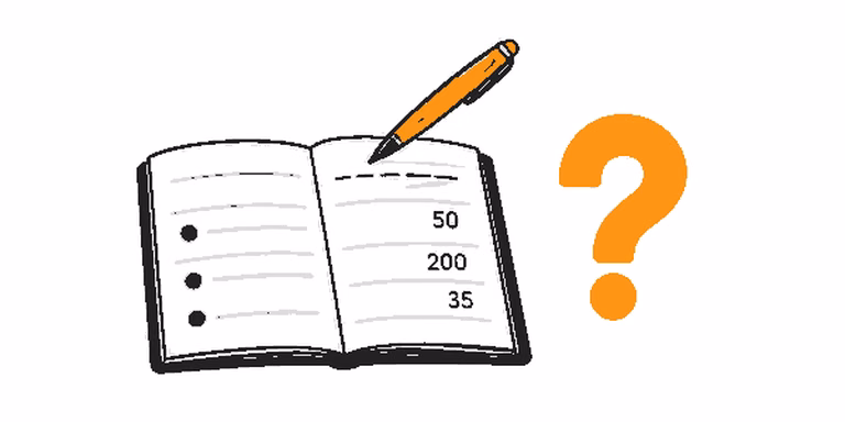 Ein aufgeschlagenes Kassenbuch mit drei Zeilen, darüber ein Stift und ein Fragezeichen: Wer hält den Stift?